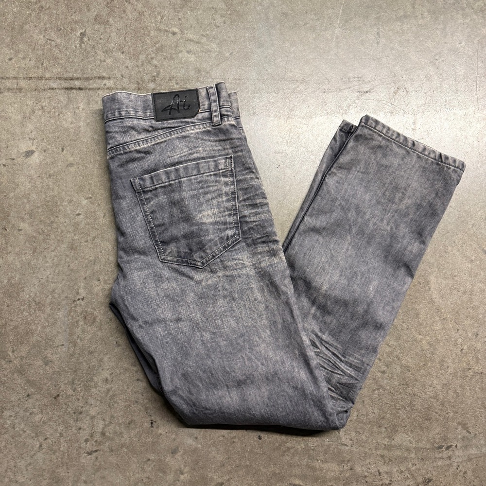 Authentic‎ Icon Ai Mens Grey Straight Leg Whiskered Denim Jeans 34x32